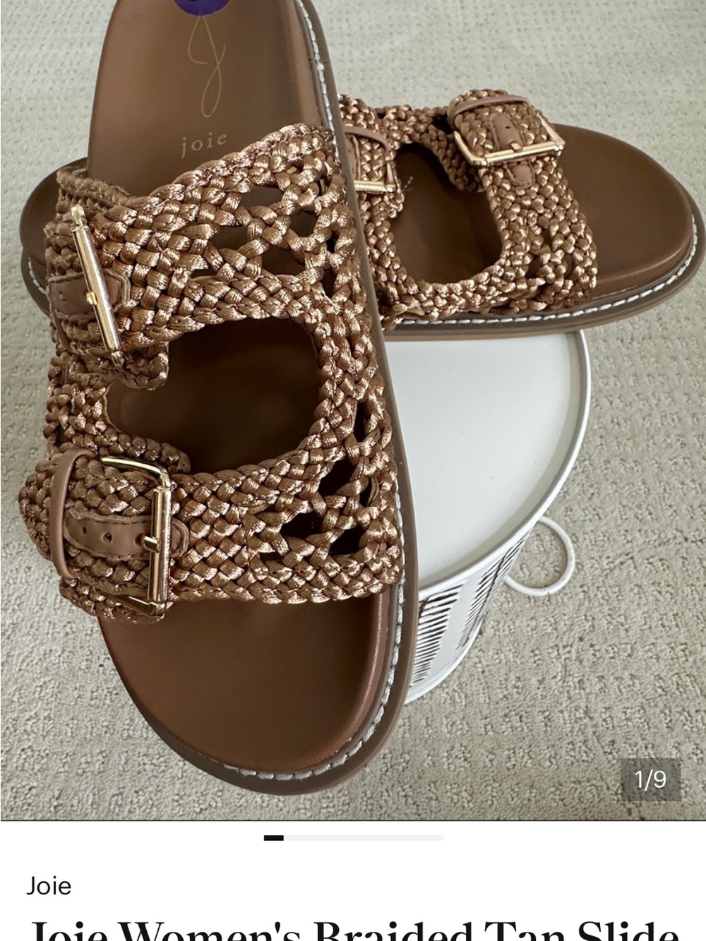 Joie Woven Gold Tone Slide Sandals with Gold Buckles 9.5